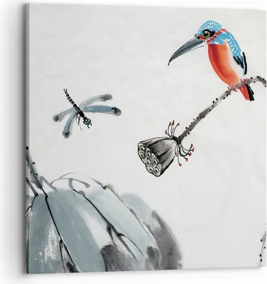 Produktbild von Bild auf Leinwand - Leinwandbild - Einteilig - Libelle Vogel Blume - 70x70cm - Wand Bild - Wanddeko - Wandbilder - Leinwanddruck - Bilder - Wanddekoration - Leinwand bilder - Wandbild - AC70x70-4361