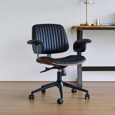 Immagine prodotto di Sedia da ufficio in pelle, ergonomica, girevole, ideale per ufficio o come poltrona per dirigenti, con altezza regolabile e braccioli, colore nero