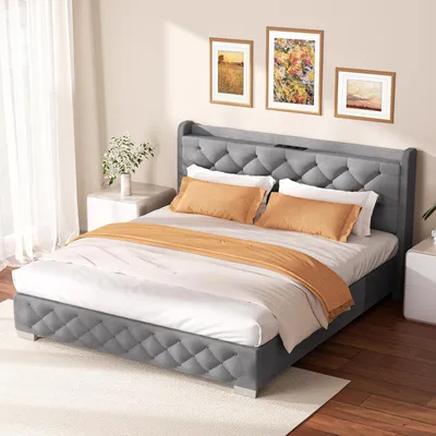Produktbild von Huizkon Polsterbett 140x200 mit stauraum,Doppelbett 140x200,bett 140x200 mit LED Beleuchtung & USB Ladefunktio,lattenrost