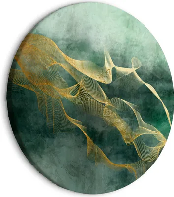 Produktbild von Runde Bilder 80x80 cm Abstrakt Leinwandbild 1 tlg Kunstdruck modern Wandbilder XXL Wanddekoration Design Wand Bild gold bunt Netz Abstrakt a-A-10290-bc-a