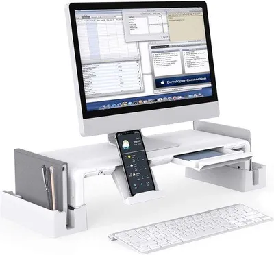 Zdjęcie produktu dla Uchwyt do monitora z regulacją i półką na laptopa, czarny