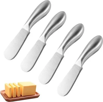 Productafbeelding van Ergonomische set van 4 delen voor het verdelen van kaas en boter - Roestvrijstalen boterlepel (13,5 cm, zilver)