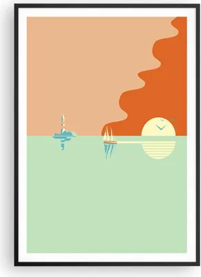 Produktbild von Gerahmtes Poster - Schwarzer Rahmen - Sonne Segelschiff Laterne - 70x100 cm - Wand Bild - Wanddeko - Wandbilder - Kunstposter - Wandposter - Bilderrahmen - Bilder - Kunstdruck - P2BPA70x100-4888