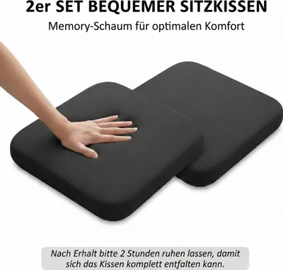 Produktbild von 2 Sitzkissen Memory Foam Ergonomisch Schwarz Bürostuhl Kissen Auflage