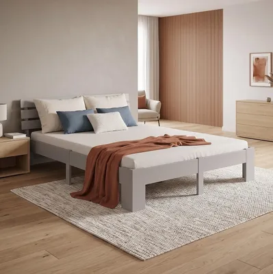 Produktbild von Homestyle4u Doppelbett Holzbett 160x200 mit Lattenrost Bett Bettgestell Grau Kiefer Holz