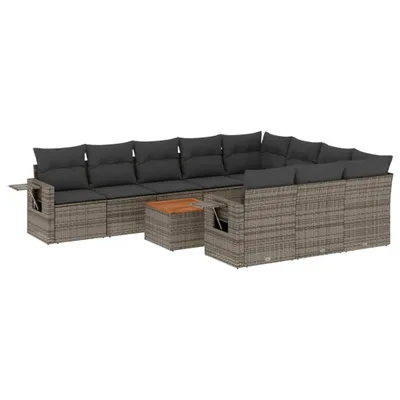 Produktbild von 11-tlg. Garten-Sofagarnitur mit Kissen Schwarz Poly Rattan