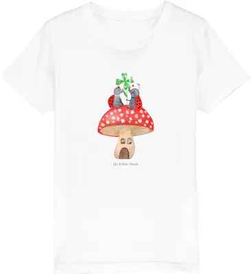 Produktbild von Mr. & Mrs. Panda Kleinkinder T-Shirt Marienkäfer Fliegenpilz 3-4 Jahre (98/104) - Weiß - Geschenk, Teenager, Haus, Kindershirt, Wohnung, Fleigenpilzhaus, Lustige Sprüche