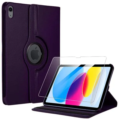 Image de Coque + Verre Trempé pour iPad A16 (11") / iPad 10 2022 (10,9") Etui Rotatif Multi-Angle Violet