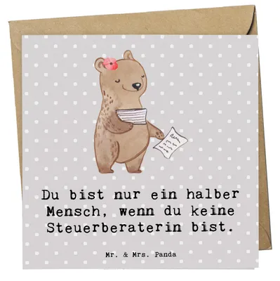 Produktbild von Mr. & Mrs. Panda Grußkarte Steuerberaterin Herz - Grau Pastell - Geschenk, anlasskarte, doppelkarte, Klappkarte, Glückwunschkarte, faltkarte