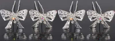 Produktbild von 4 Haarnadeln Strass Blüte Schleife Braut Kommunion Hochzeit Ball Haarschmuck