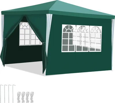 Produktbild von Izrielar Pavillon Partyzelt mit Seitenwänden, Reißverschlusstür & Fenstern, UV-geschützt, 3x3m Grün