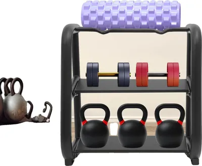 Zdjęcie produktu dla Stojak do przechowywania kettlebell, trwała konstrukcja, oszczędność miejsca, czarny