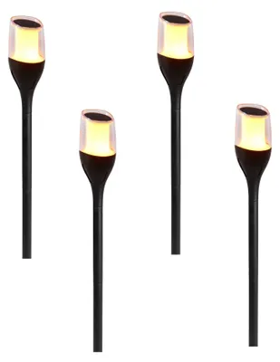 4er-Set LED-Solarfackeln, warmweiß, Flammeneffekt, 64,5 cm