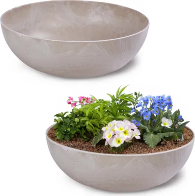 Produktbild von Runde bauchige 25 cm Pflanzschale für draussen, sand marmoriert