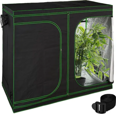 Produktbild von Relaxdays Growzelt, HxBxT: 200x240x120 cm, reflektierende Innenfolie, lichtundurchlässig, indoor Zuchtzelt, schwarz/grün