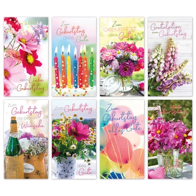 Produktbild von Geburtstagskarten 100er Set Geburtstag Glückwunschkarten Blumen Grußkarten mit Umschlag 10 x 18 cm