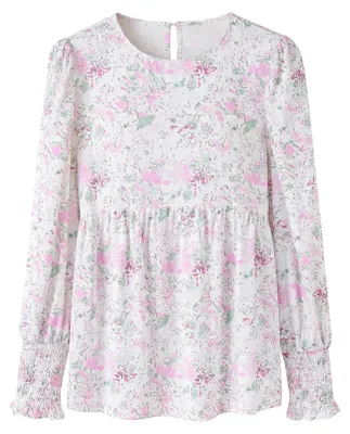 Produktbild von Damen Bluse rosa mit floralem Print, langen Puffärmeln, Größe XL