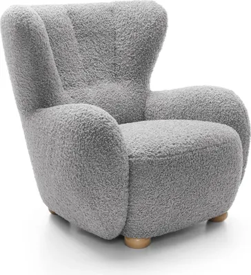 Produktbild von Ohrensessel FILO Rolf 06 Grau Bouclé Teddy Sessel Relaxsessel Fernsehsessel Holzfüße Natur