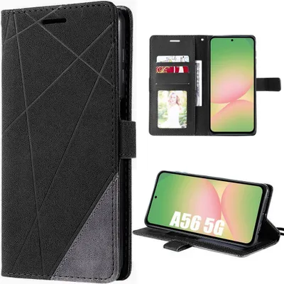 Image de Coque pour Samsung Galaxy A56 5G, Protection Anti-Rayure Effet Cuir Élégant Noir