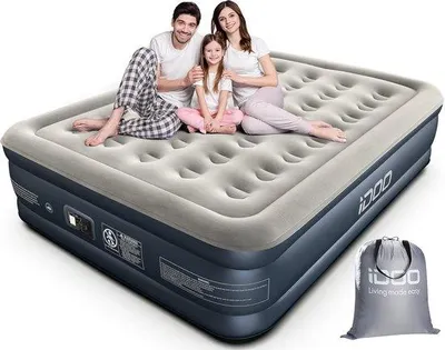 Produktbild von Famanu Luftbett mit Integrierter Pumpe - Selbstaufblasbar - 2 Personen - 203 x 152 x 38 cm, 295 kg Max - Grau
