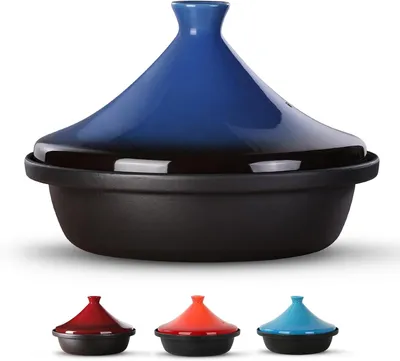 Image de Tajine en fonte émaillée, capacité de 3,3 litres, avec couvercle en céramique, idéale pour la cuisson lente