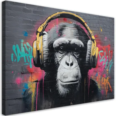 Immagine prodotto di Quadro su tela, Scimmia DJ Musica Street Art - 60x40