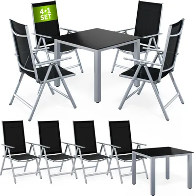 Produktbild von CASARIA® Gartenmöbel Set 4 Stühle mit Tisch 90x90cm Aluminium Sicherheitsglas Wetterfest Klappbar Modern Terrasse Balkon Möbel Sitzgruppe Garnitur Bern