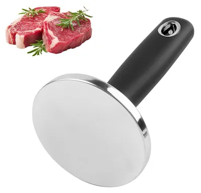 Produktbild von Fleischklopfer aus Edelstahl – runder Kopf, ergonomischer Gummigriff – Für Schnitzel, Steaks & Hähnchen, zu Hause Zum Kochen – Spülmaschinenfest