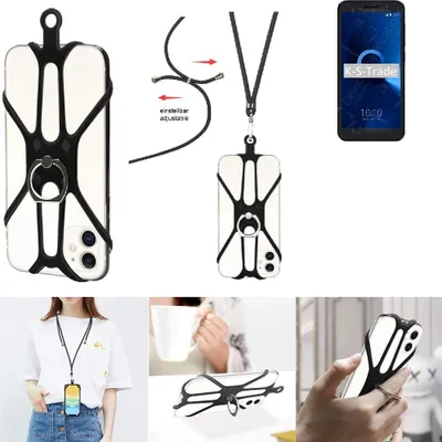 Produktbild von K-S-Trade 3in1 Handykette Handyband Handykordel Halsband Smartphone-Ring Handy-Ring kompatibel mit Alcatel 1 Fingerhalterung Handyring Tischständer