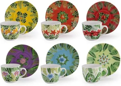 Productafbeelding van Tropische koffieset, 6-delig, porselein, 90 cl, kleurrijk
