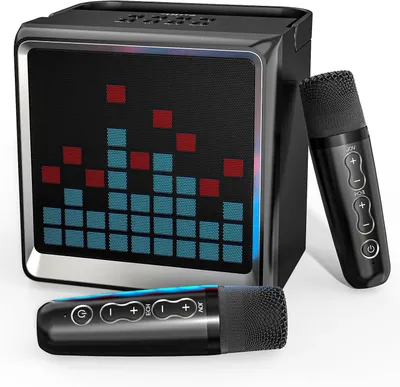 Imagen del producto de Sistema de karaoke portátil - Altavoz Bluetooth - Ideal para celebraciones - Con 2 micrófonos - Hasta 6-8 horas de reproducción - Color negro