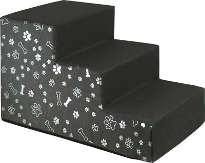 Produktbild von Domarex  Hundetreppe für Kleine Hunde, Treppenstufen für Hunde,Katzentreppe Hunderampe - Rampe mit 3 Stufen 30x50x30 cm, L  Grau + Pfoten und Knochen