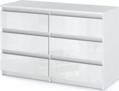 Zdjęcie produktu dla Komoda 6 Szuflad Biały Połysk Hugo Szafka Nowoczesna Rtv Sypialnia 100Cm