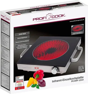 Obrázok produktu pre Bomann PC-EKP 1210, Čierna, Nerezová oceľ, Na pracovnú dosku, 36 cm, Keramický, Sklokeramická, 1 zone(s)