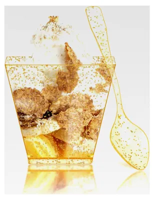 Produktbild von 50 Mini Desserttassen mit Löffeln, 60ML Goldglitter Dessertgläser aus Plastik, klare, wiederverwendbare Dessertschalen für Hochzeiten, Geburtstage und Partys