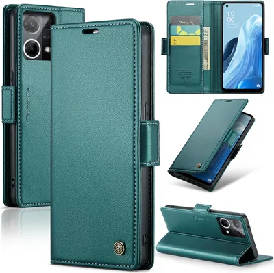 Immagine prodotto di Custodia Oppo Reno8 4G, carta di blocco RFID, custodia in pelle avanzata con funzione stand per Oppo Reno8 4G verde