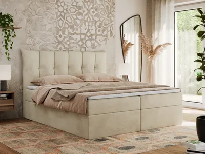 Produktbild von MKS MEBLE Boxspringbett 140x200 mit Bettkasten und Matratze H3, Polsterbett 140x200 mit Bettkasten, Bett 140x200 mit Stauraum und Topper - Premium-10 - Beige Velvet