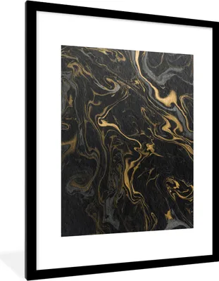 Produktbild von MuchoWow® Gerahmtes Poster Marmor - Textur - Grau - Gold - Marmoroptik - Luxus 60x80 cm - Poster mit Schwarzem Bilderrahmen Wandposter Rahmen Foto Bilder - Wohnzimmer - Dekorationen - Prämie