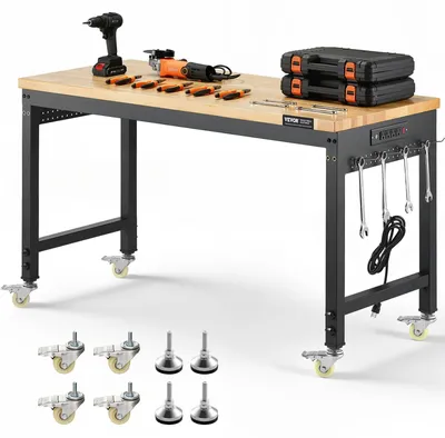 Produktbild von VEVOR Höhenverstellbarer Arbeitstisch 121,9 cm L x 50,8 cm B Arbeitstisch mit Steckdose, 48x24 Zoll