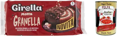 Produktbild von 6x Motta Girella umhüllt von Kakao mit knusprigen Haselnussbröseln schokolade kuchen 240gr + Italian Gourmet polpa 400g