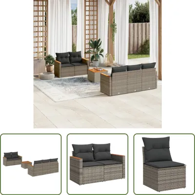 Produktbild von The Living Store 6-tlg. Garten-Sofagarnitur mit Kissen Grau Poly Rattan