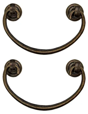 Produktbild von 2x Antike Klappmöbel-Griffe, Schubladen-Griffe, Bronze Messing Design, 95 x 41 mm