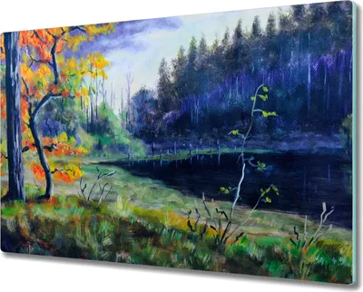 Produktbild von Coloray Herdabdeckplatte 80x52 cm Schneidebrett Kochplattenabdeckung Küchenbrett Hackbrett - Bäume See