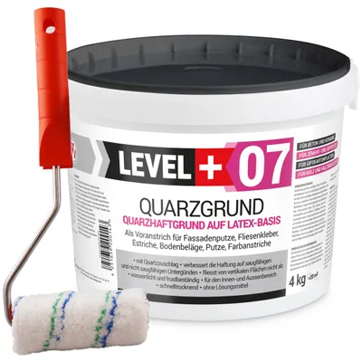 Zdjęcie produktu dla Grunt kwarcowy biały 4KG Grunt szczepny Grunt pod tynki Level Plus 07 + Wałek Malarski 10cm