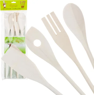 Obrázek produktu pro Sada dřevěného kuchyňského náčiní lžíce stěrka 4 polévkové lžíce