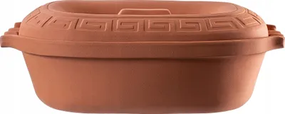 Produktbild von KADAX Ovaler Tonbräter, Keramiktopf mit Deckel und Seitengriffen, Dampfgarer aus natürlichen
