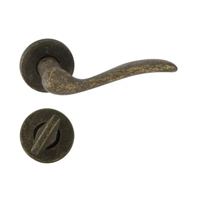 Produktbild von DOMINO Türgriff Drückergarnitur WC -Badezimmer Set | Rund-Rosette | Türklinke für Bürotür, Kellertür & Innentür | Türbeschläge aus Messing |Bronze Türdrückergarnitur | TULUZA-R M75