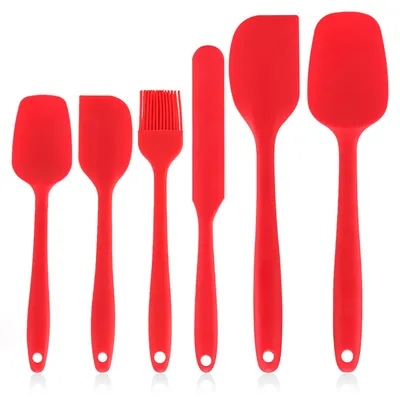 Produktbild von 6-teiliges Silikonspatel-Set, lebensmittelechtes Kochutensil-Set, rutschfest, hitzebeständig, flexibel, Küchenhelfer zum Backen und Braten