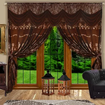Produktbild von Satin Fertiggardine, Dekoschal, Vorhang, 300x250 cm - Dunkelbraun