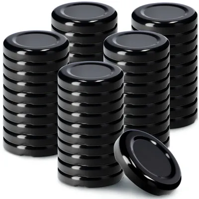 Produktbild von KADAX Einmach-Deckel Set aus Metall "Tranas", Schraubdeckel für Gläser, Schwarz, 33 mm, 50 Stück